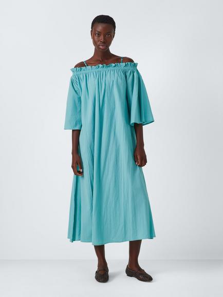 John Lewis Bardot Organic Cotton Maxi Beach Dress, Blue