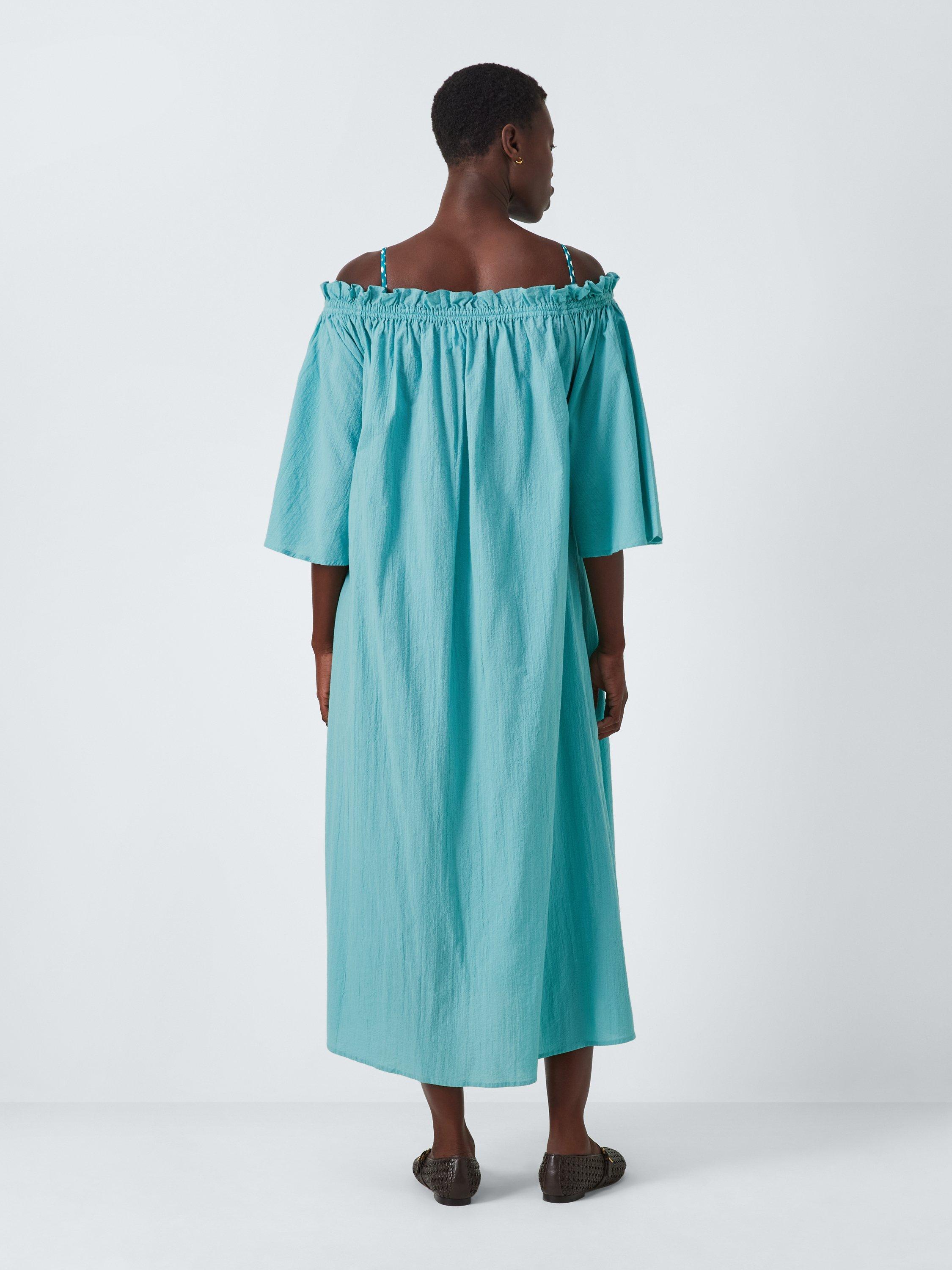 Product image 2 of 6, which shows John Lewis Bardot Organic Cotton Maxi Beach Dress, Blue, S