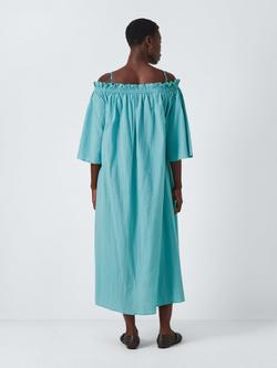 John Lewis Bardot Organic Cotton Maxi Beach Dress, Blue - view 2, Blue
