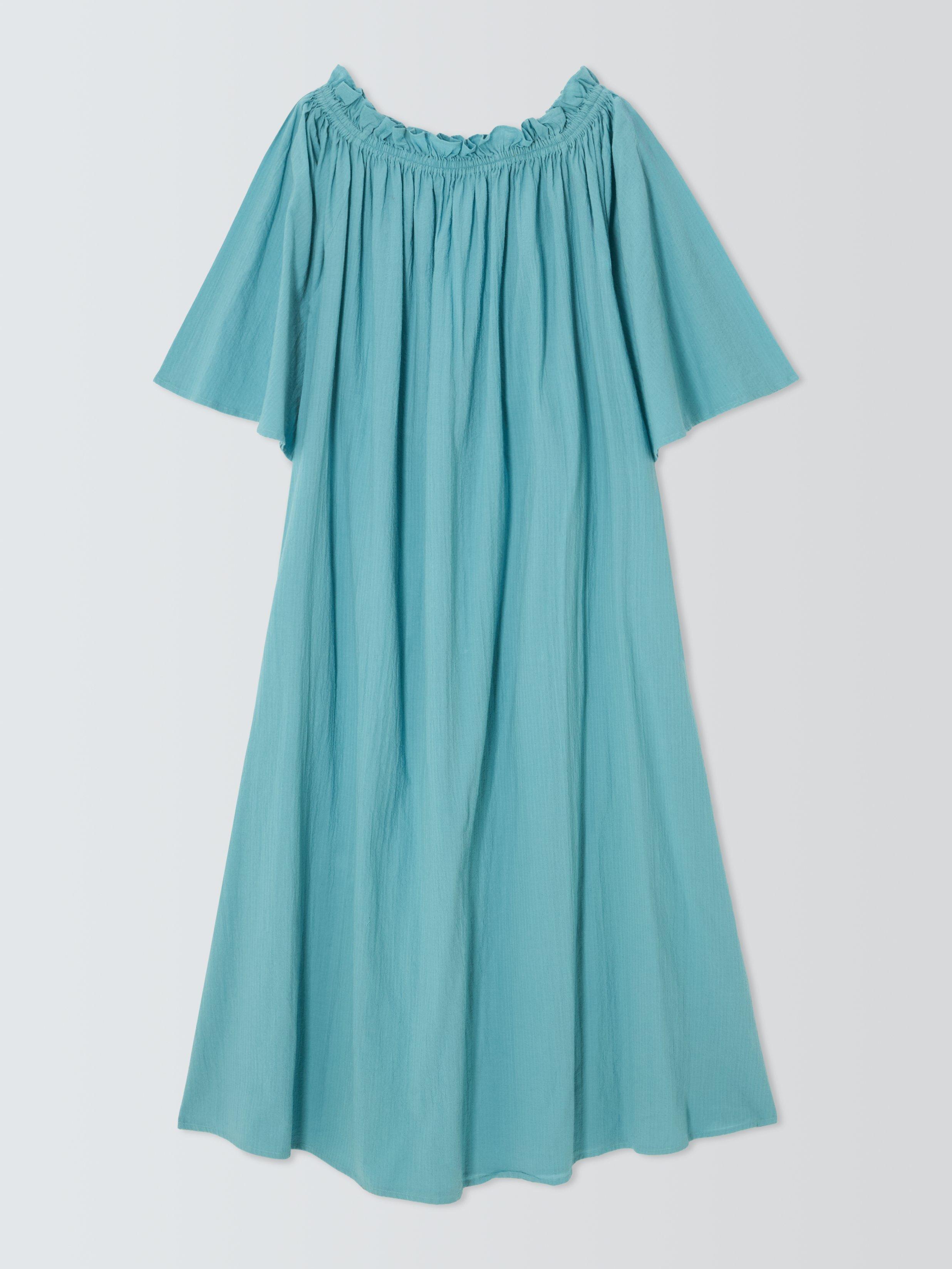 Product image 4 of 6, which shows John Lewis Bardot Organic Cotton Maxi Beach Dress, Blue, S