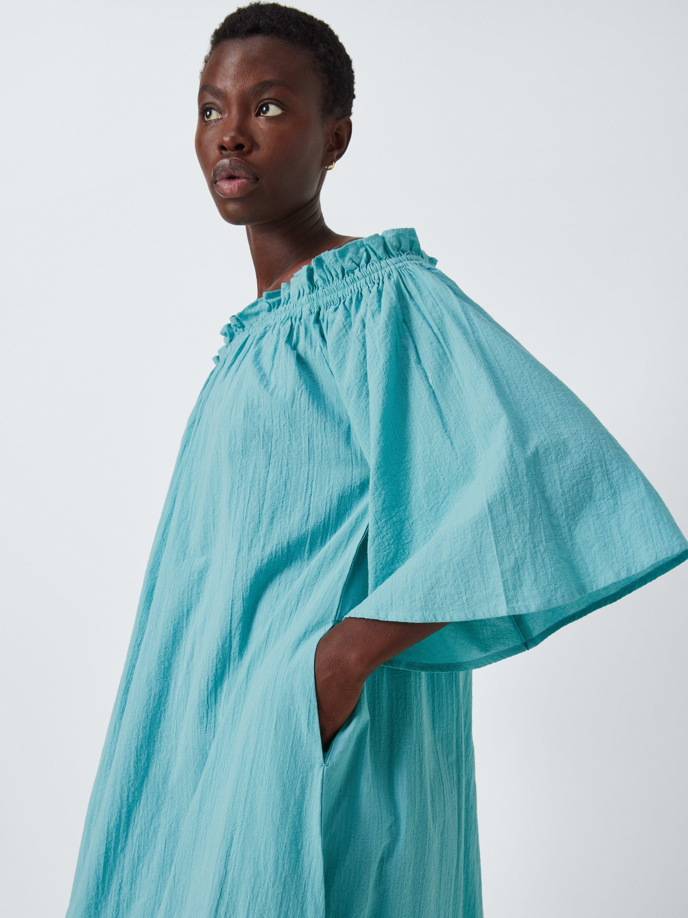 Product image 5 of 6, which shows John Lewis Bardot Organic Cotton Maxi Beach Dress, Blue, S