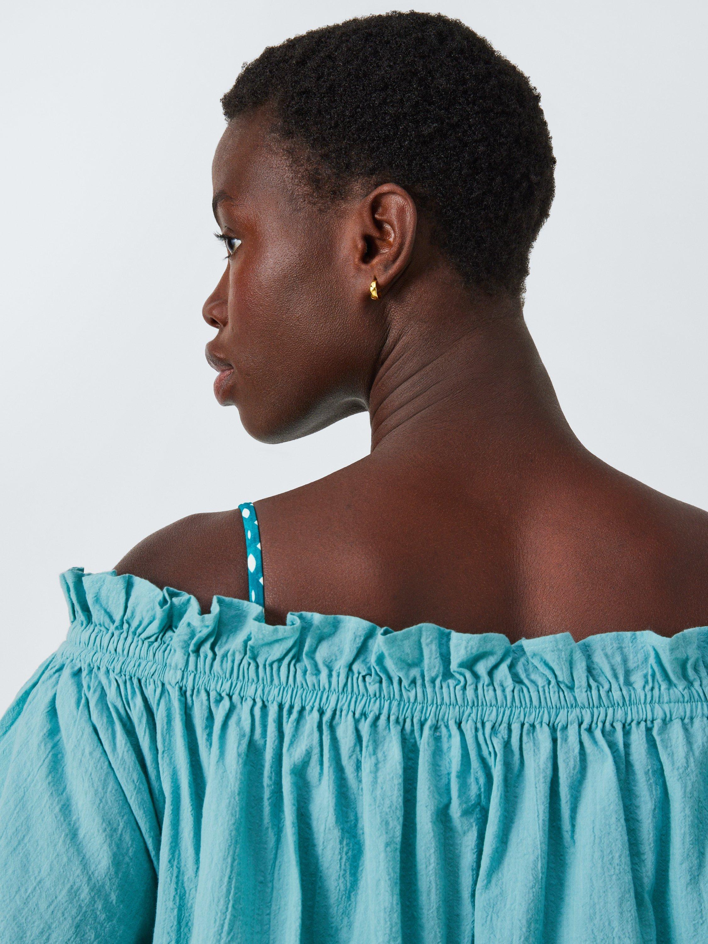 Product image 6 of 6, which shows John Lewis Bardot Organic Cotton Maxi Beach Dress, Blue, S