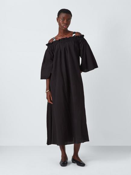 John Lewis Bardot Organic Cotton Maxi Beach Dress, Black