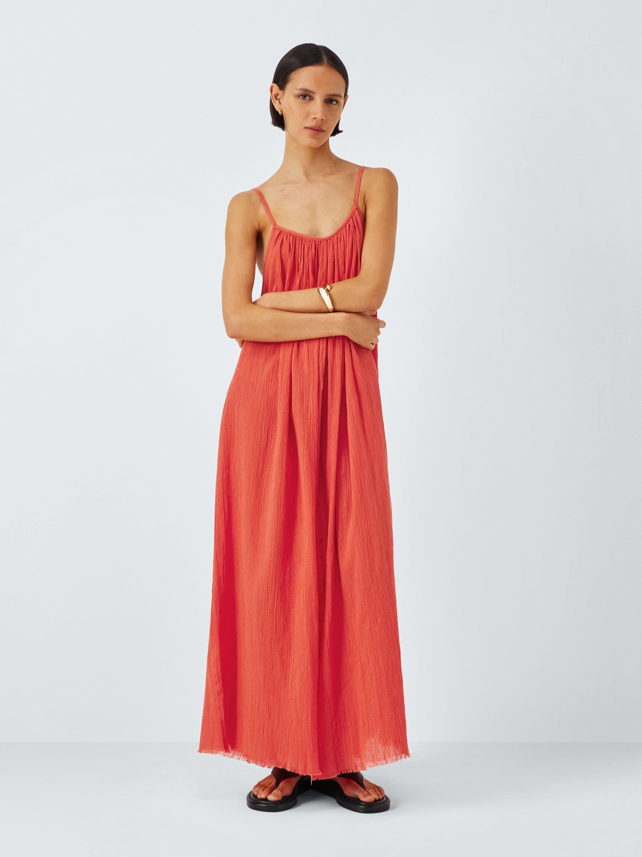 Product image 1 of 6, which shows John Lewis Ruched Organic Cotton Cami Dress, Rust, S