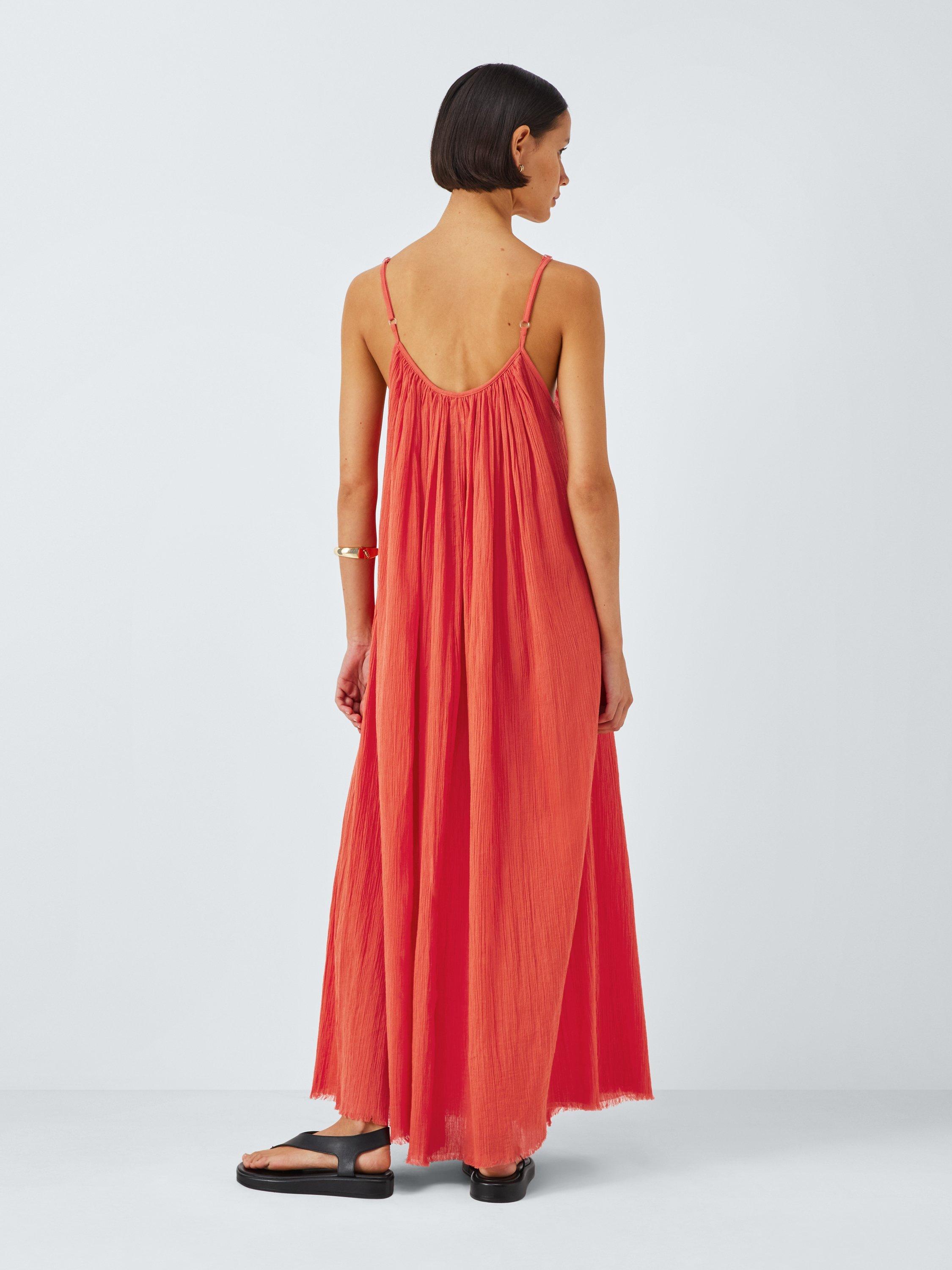 Product image 2 of 6, which shows John Lewis Ruched Organic Cotton Cami Dress, Rust, S