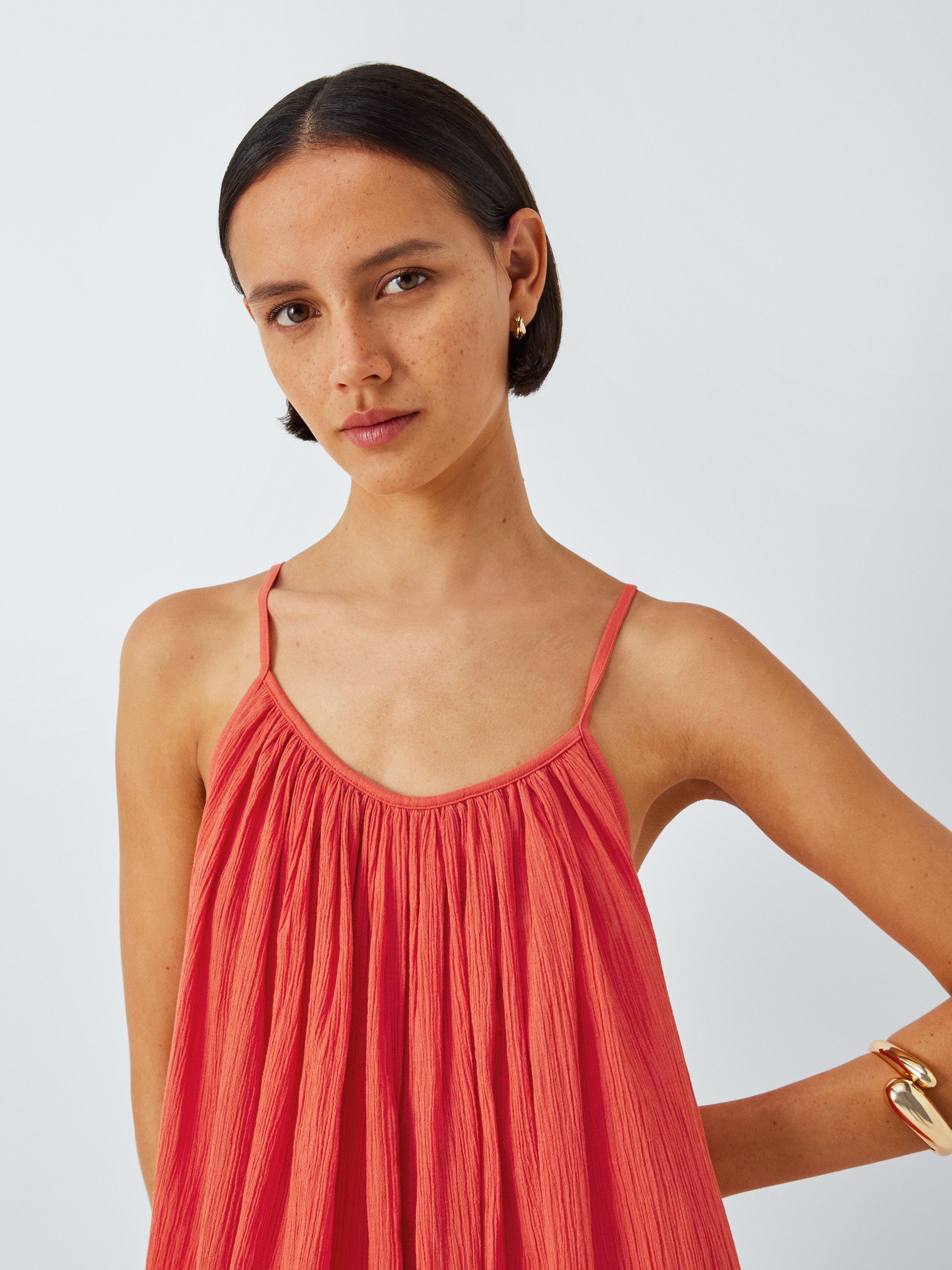 Product image 5 of 6, which shows John Lewis Ruched Organic Cotton Cami Dress, Rust, S