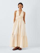 John Lewis Organic Cotton Halter Neck Maxi Dress, Cream