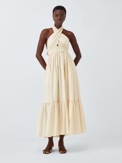 John Lewis Organic Cotton Halter Neck Maxi Dress, Cream, Cream