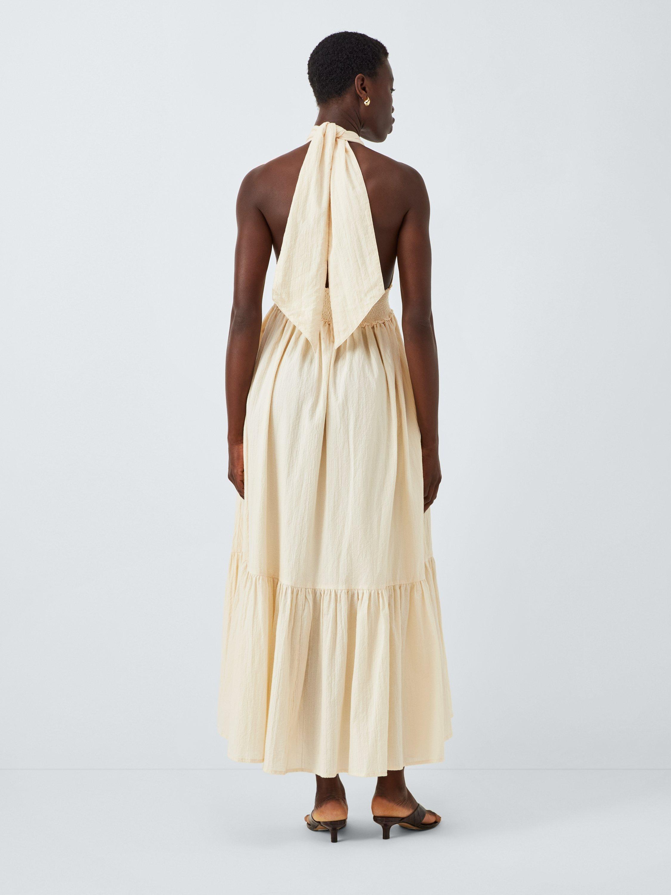 Product image 2 of 7, which shows John Lewis Organic Cotton Halter Neck Maxi Dress, Cream, S