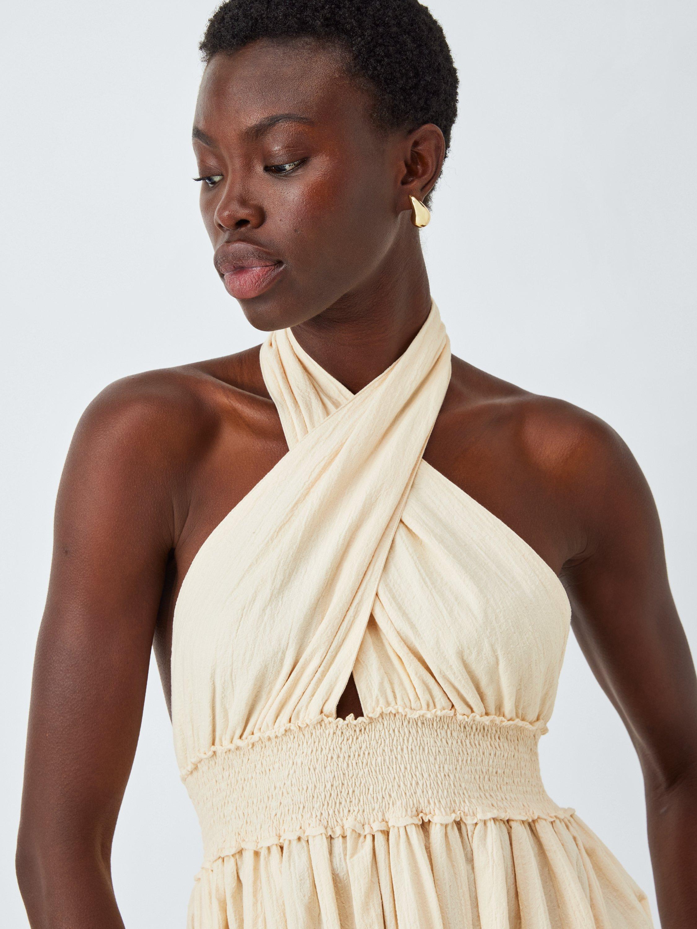 Product image 6 of 7, which shows John Lewis Organic Cotton Halter Neck Maxi Dress, Cream, S