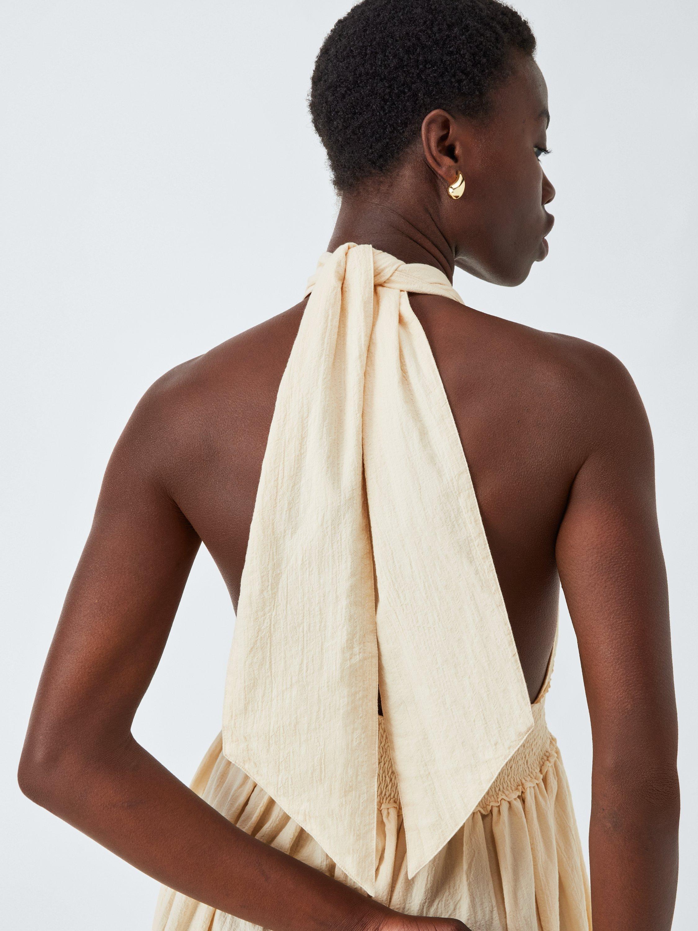 Product image 7 of 7, which shows John Lewis Organic Cotton Halter Neck Maxi Dress, Cream, S