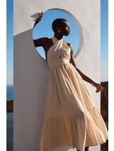 John Lewis Organic Cotton Halter Neck Maxi Dress, Cream