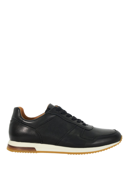 Dune London Trilogy Wide Fit Leather Trainers, Black