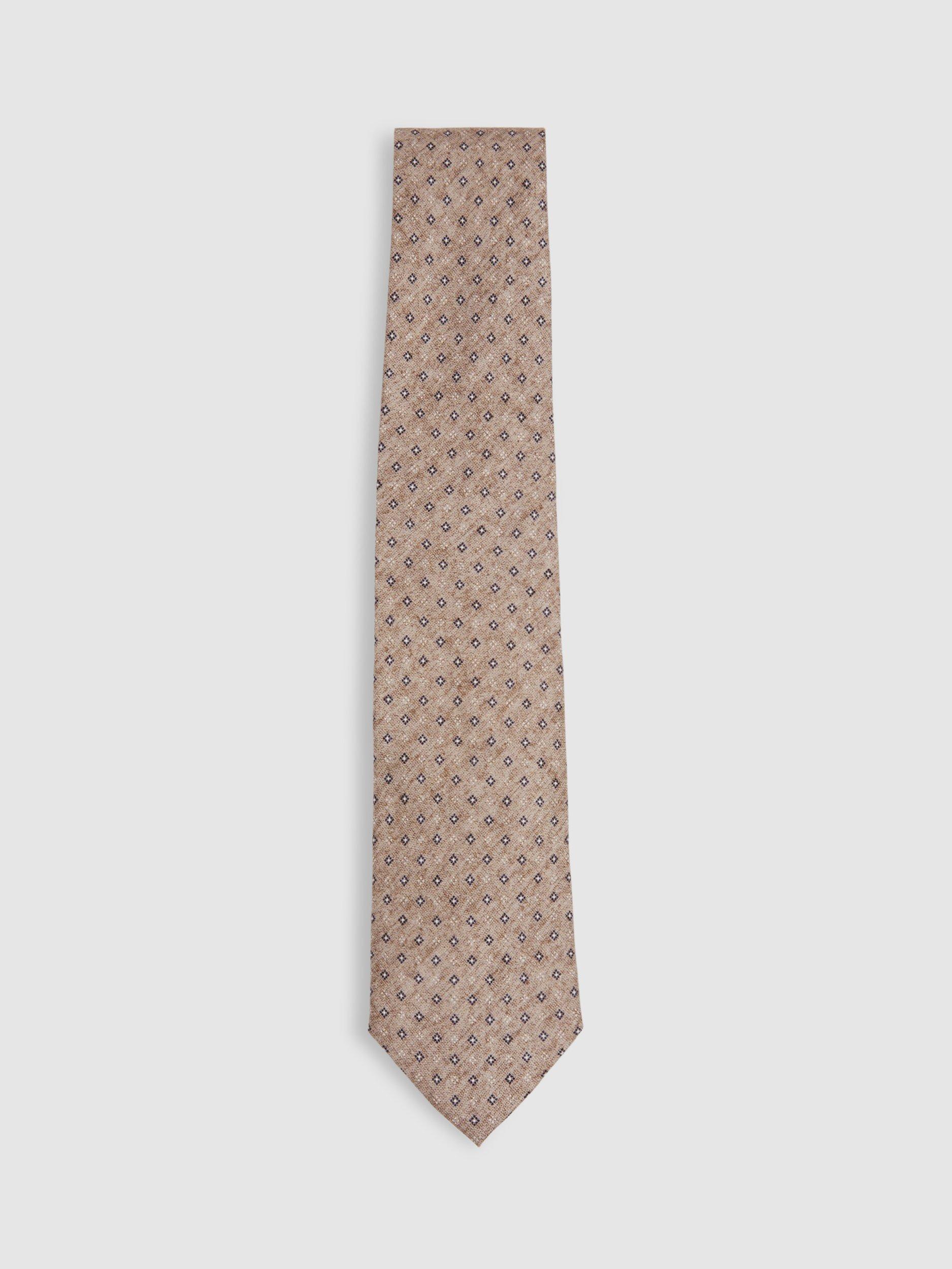 Reiss Albarese Silk Geometric Tie, Oatmeal, One Size