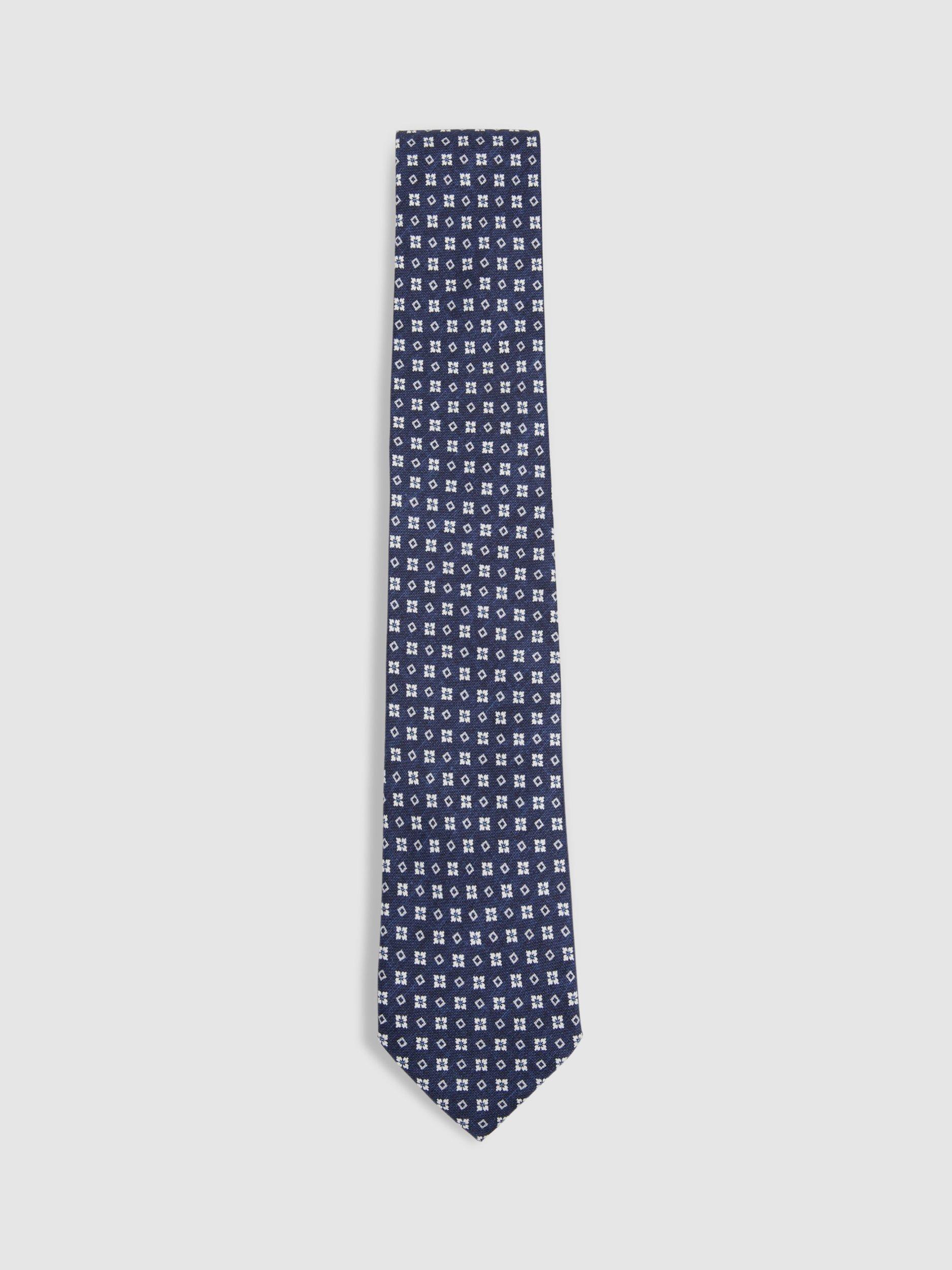 Reiss Cavoli Silk Medallion Tie, Navy, One Size