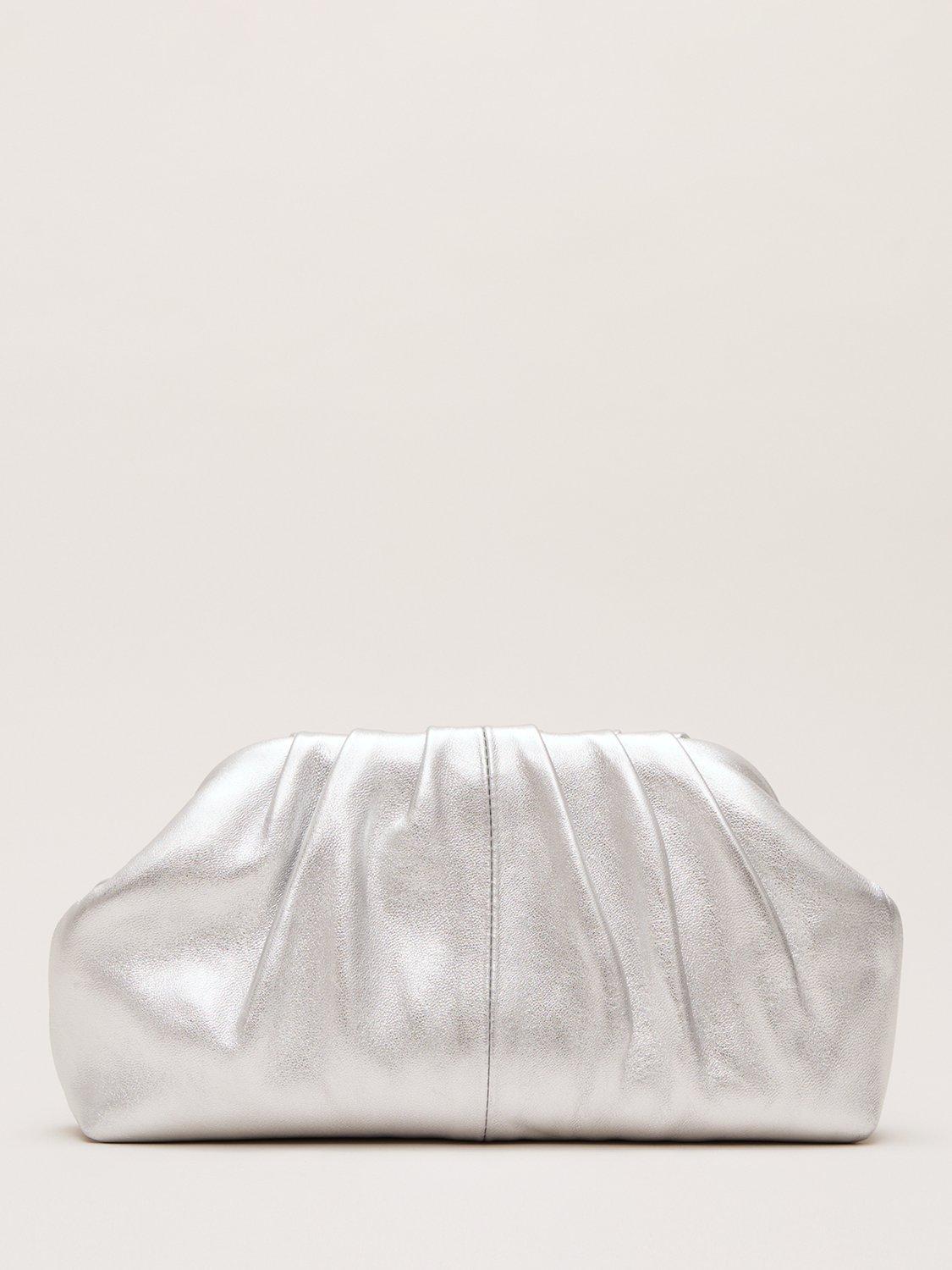 Phase Eight Metallic Leather Clutch Bag, Silver