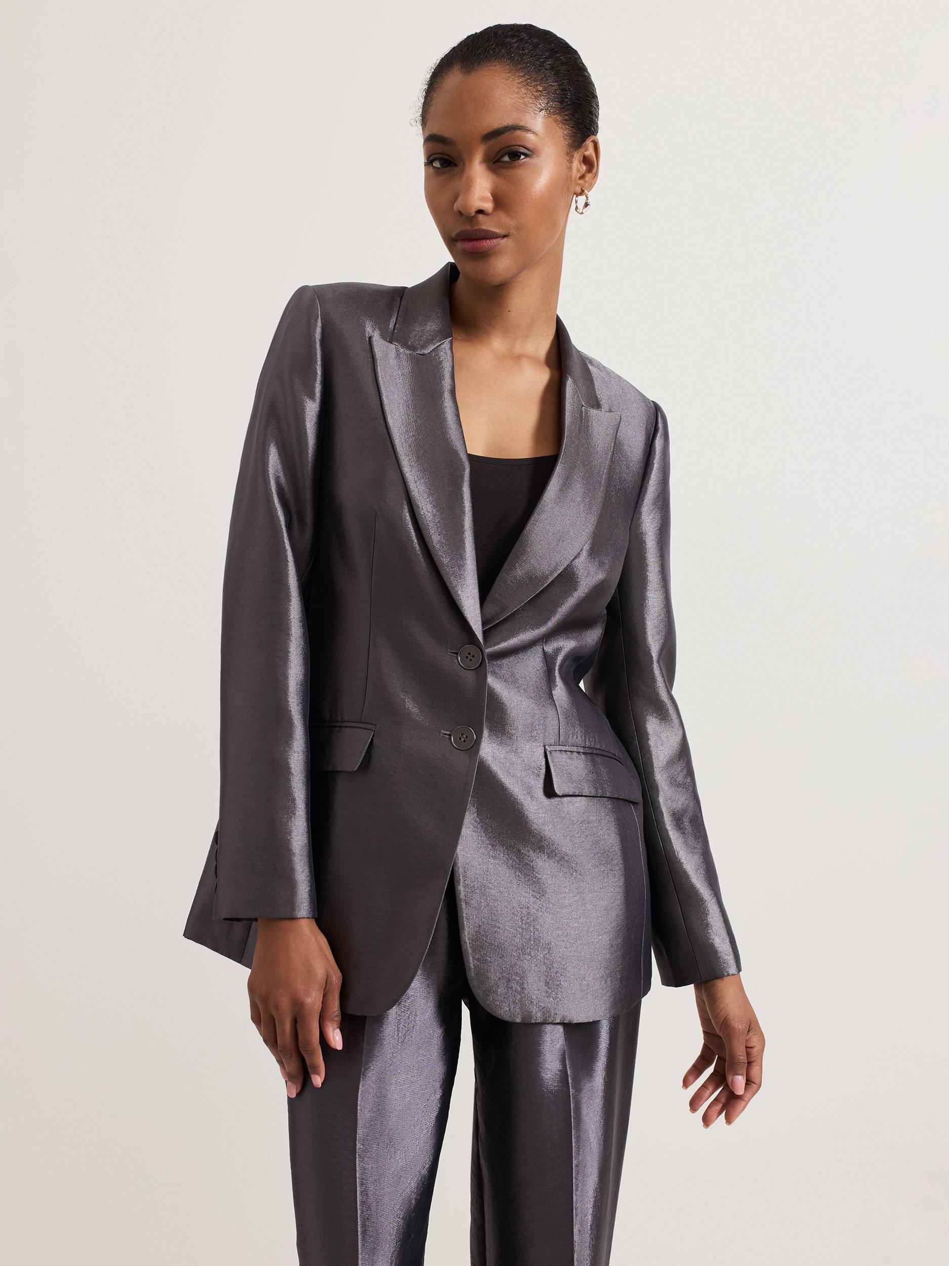 Product image 1 of 10, which shows Phase Eight Sade Metallic Jacket, Gunmetal, 6