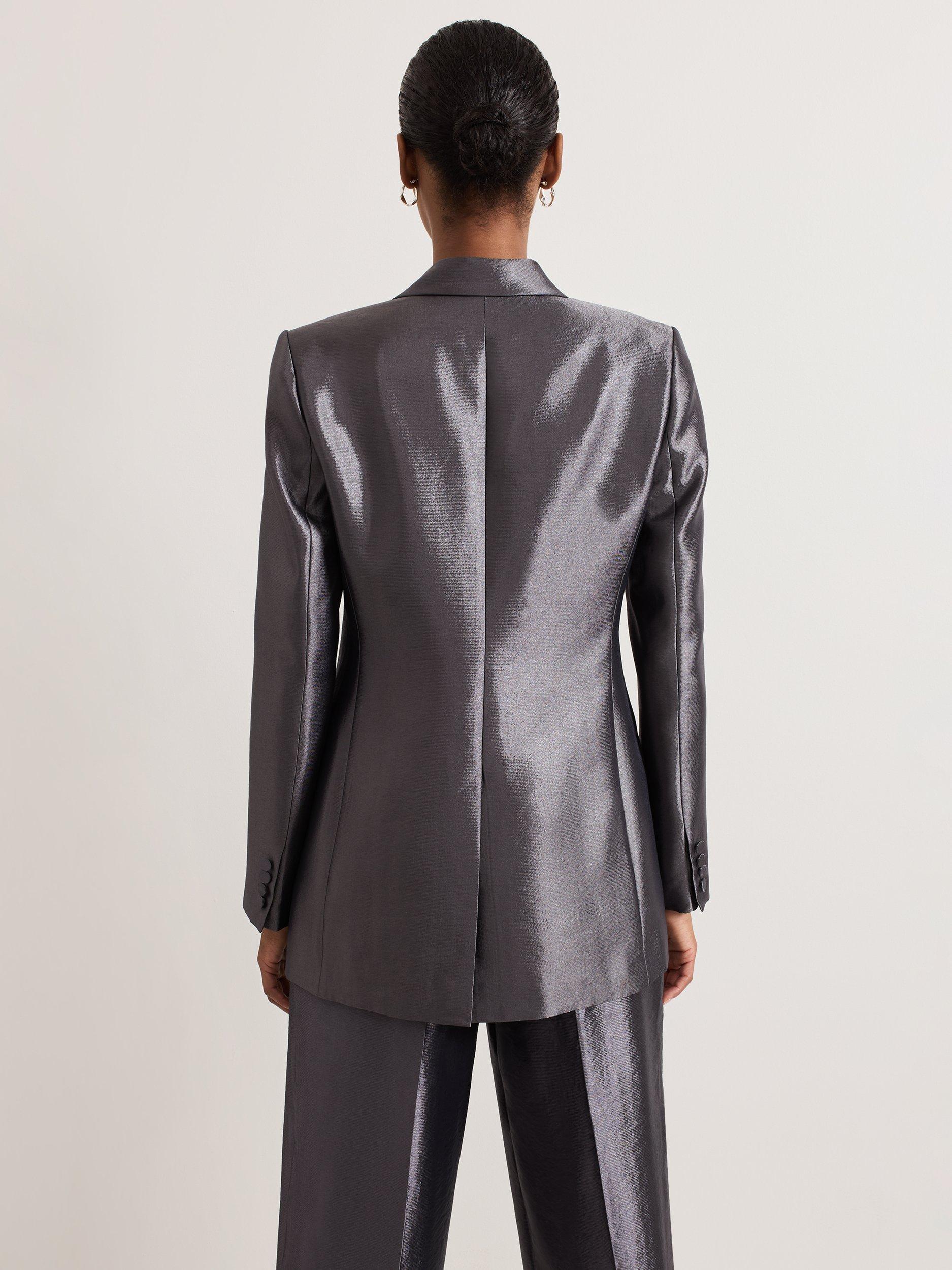 Product image 2 of 10, which shows Phase Eight Sade Metallic Jacket, Gunmetal, 6