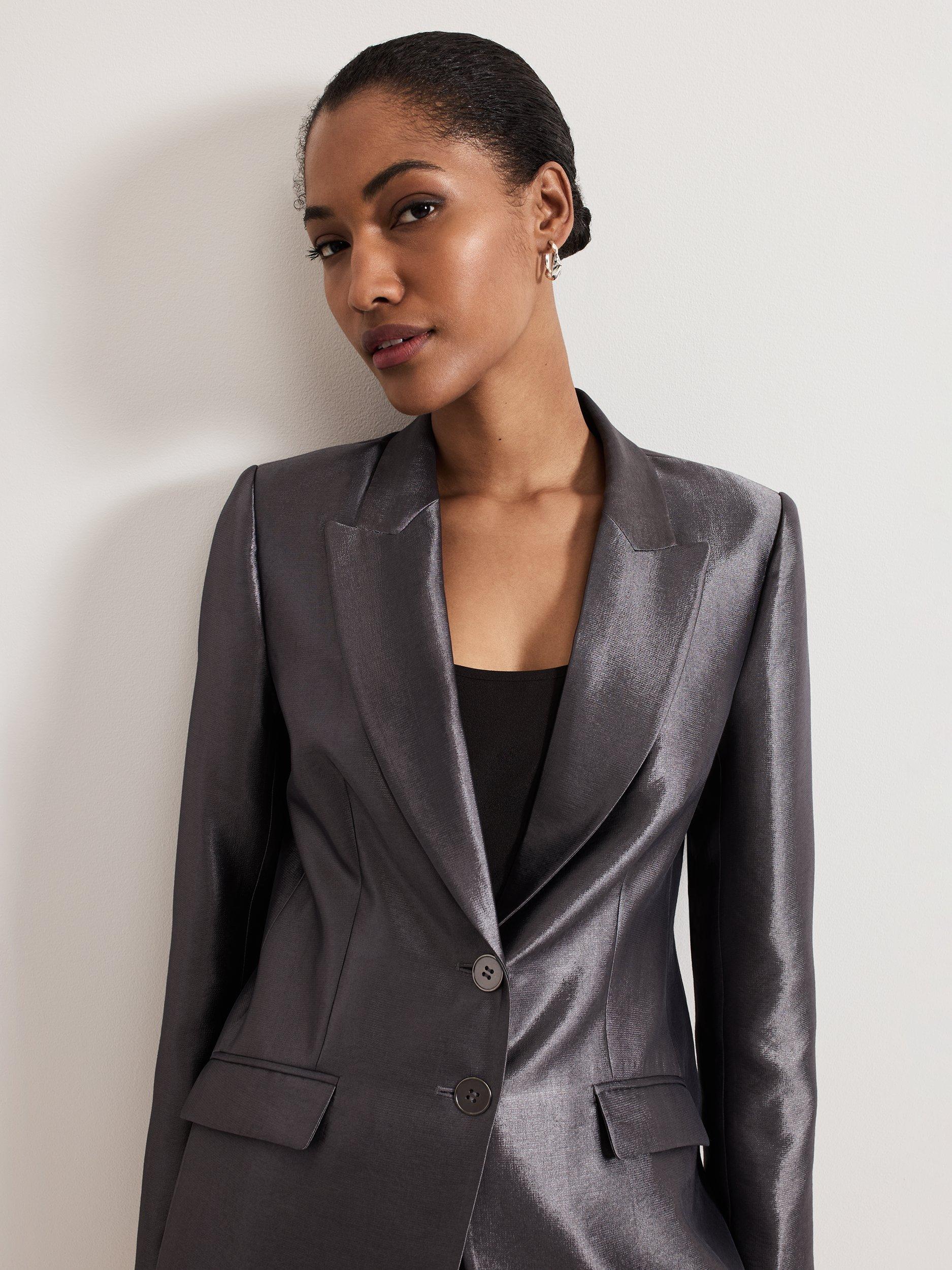 Product image 4 of 10, which shows Phase Eight Sade Metallic Jacket, Gunmetal, 6