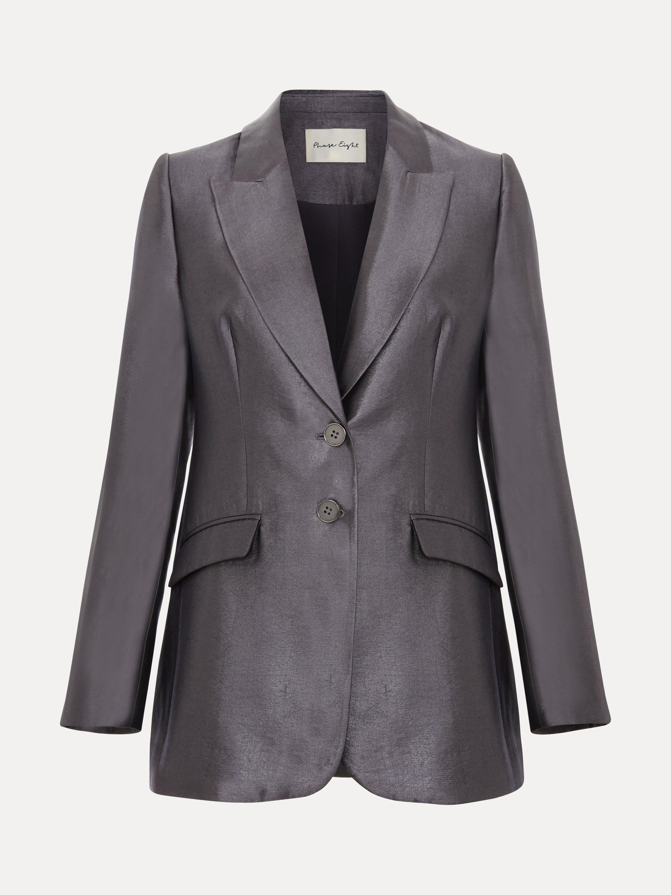 Product image 5 of 10, which shows Phase Eight Sade Metallic Jacket, Gunmetal, 6