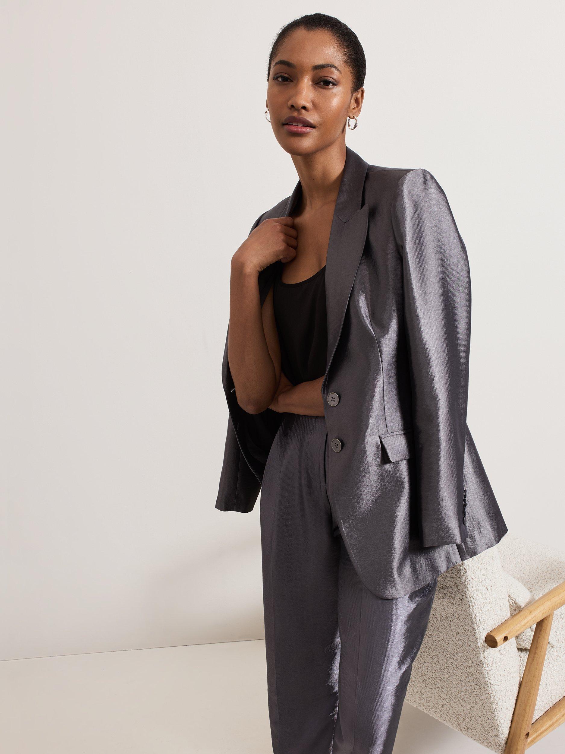 Product image 8 of 10, which shows Phase Eight Sade Metallic Jacket, Gunmetal, 6