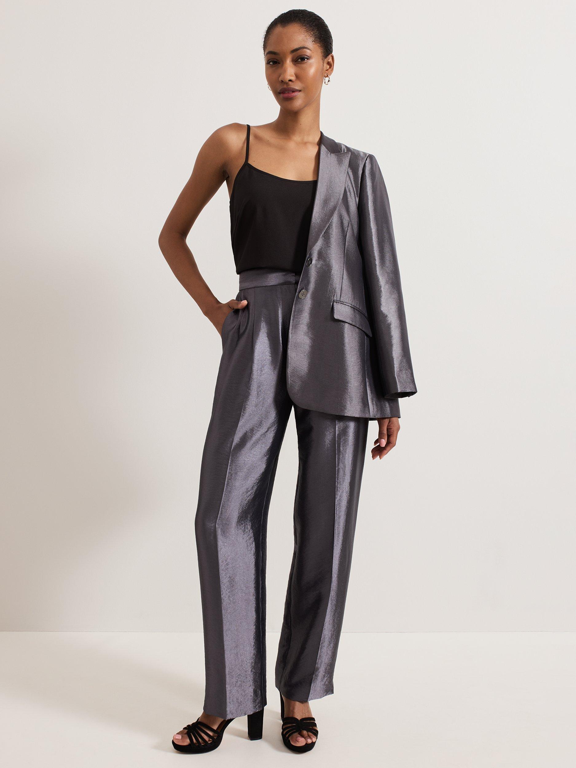 Product image 9 of 10, which shows Phase Eight Sade Metallic Jacket, Gunmetal, 6