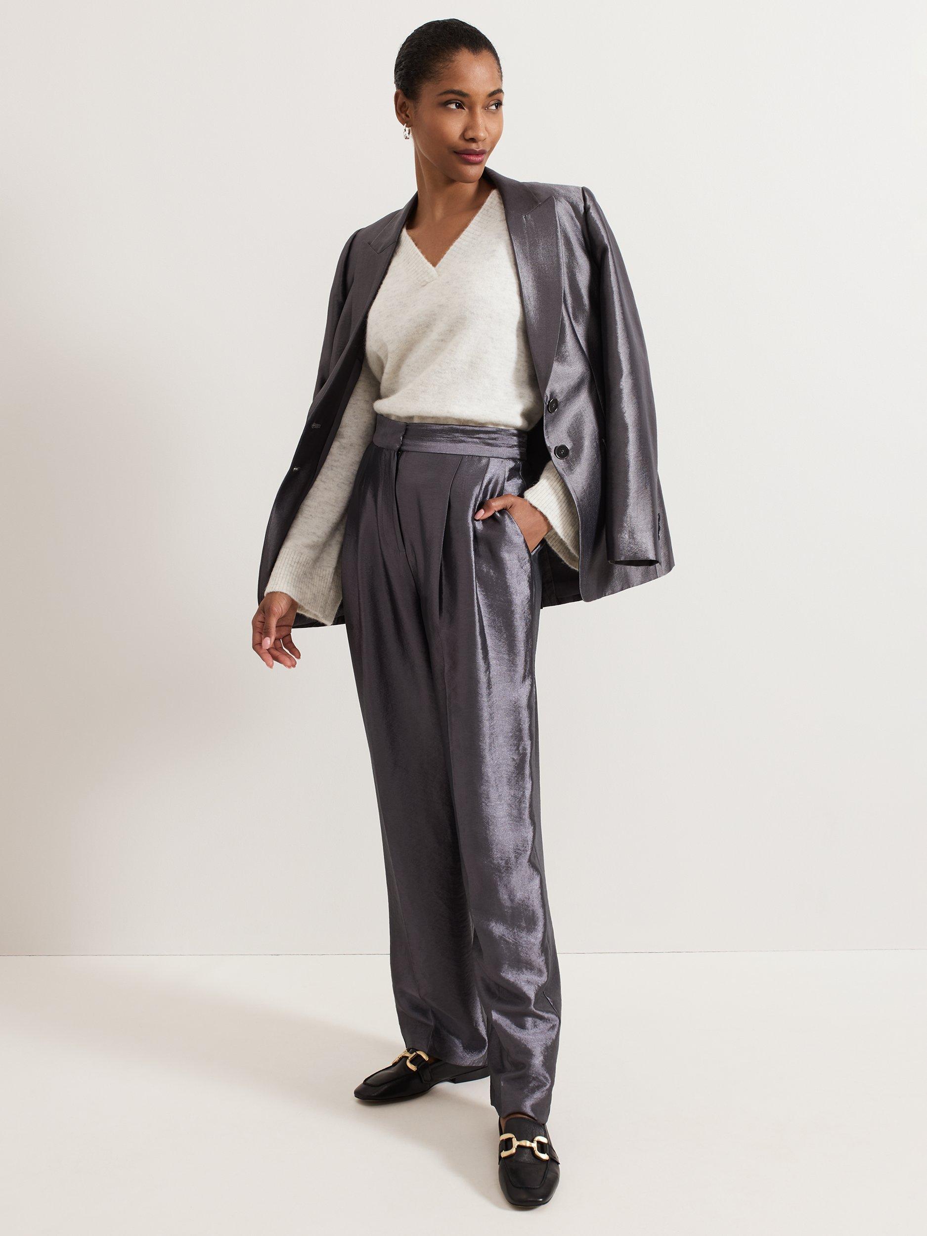 Product image 10 of 10, which shows Phase Eight Sade Metallic Jacket, Gunmetal, 6