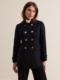 Phase Eight Petite Wool Blend Pea Coat, Navy, Navy