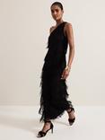 Phase Eight Otto Fringe Asymmetric Maxi Dress, Black