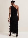 Phase Eight Otto Fringe Asymmetric Maxi Dress, Black