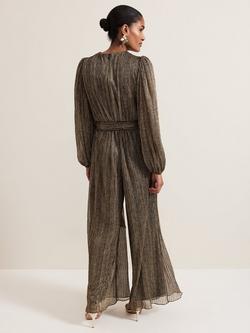 Phase Eight Alli Faux Wrap Metallic Print Jumpsuit, Gold - view 2, Gold