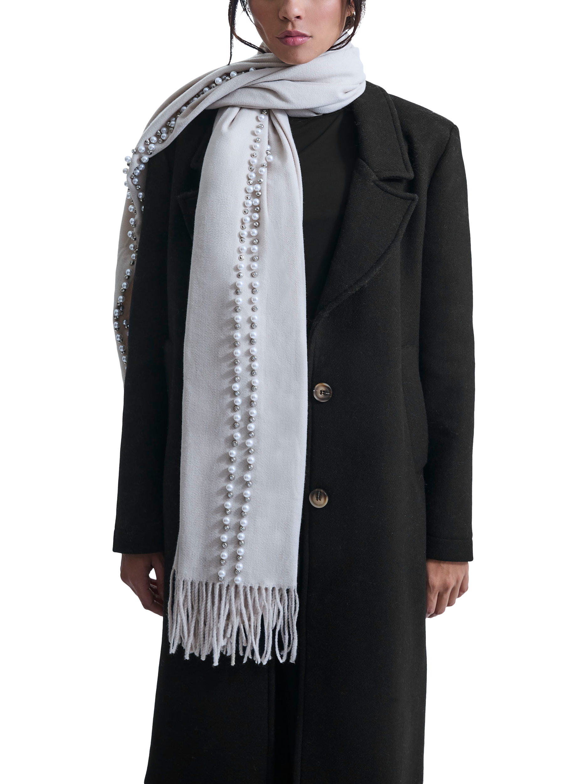 Product image 4 of 4, which shows James Lakeland Pearl Detail Scarf, Cream, One Size