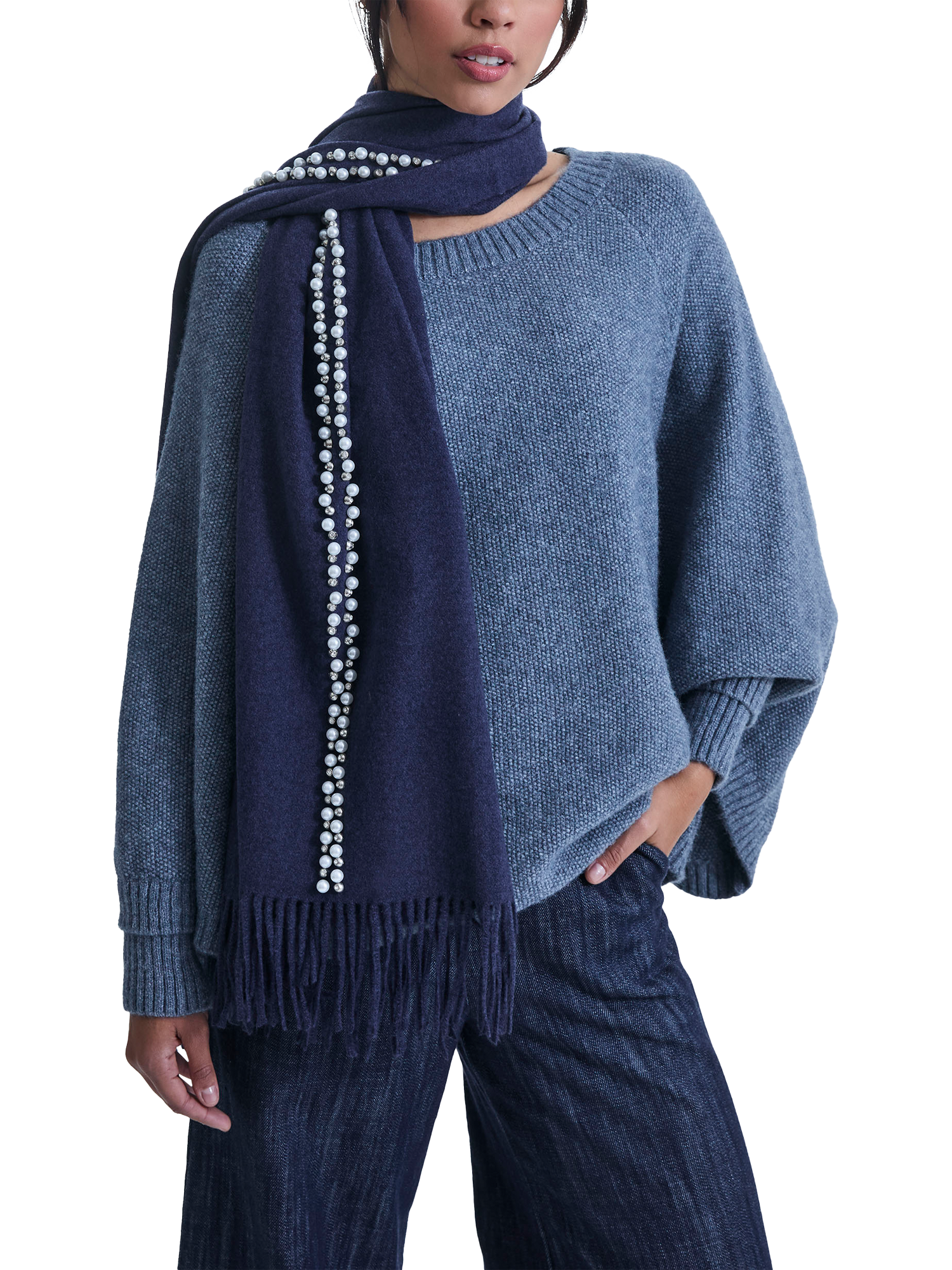 Product image 4 of 4, which shows James Lakeland Pearl Detail Scarf, Navy, One Size