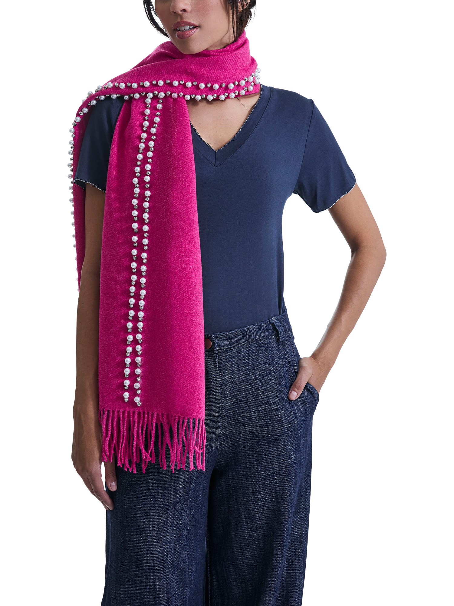 Product image 4 of 4, which shows James Lakeland Pearl Detail Scarf, Pink, One Size