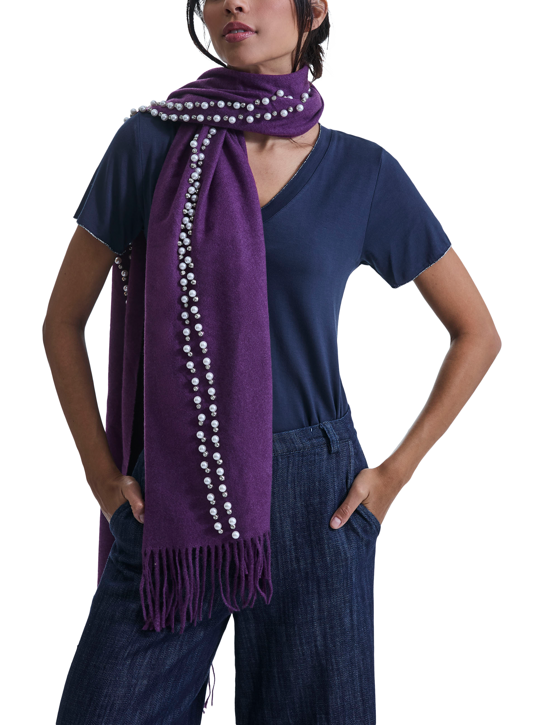Product image 4 of 4, which shows James Lakeland Pearl Detail Scarf, Purple, One Size