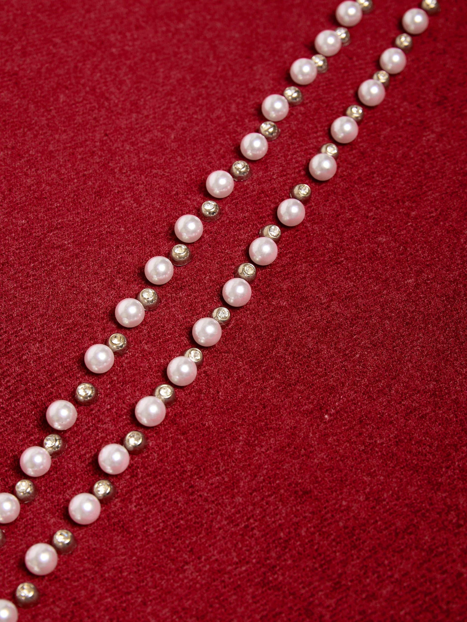 Product image 2 of 4, which shows James Lakeland Pearl Detail Scarf, Red, One Size
