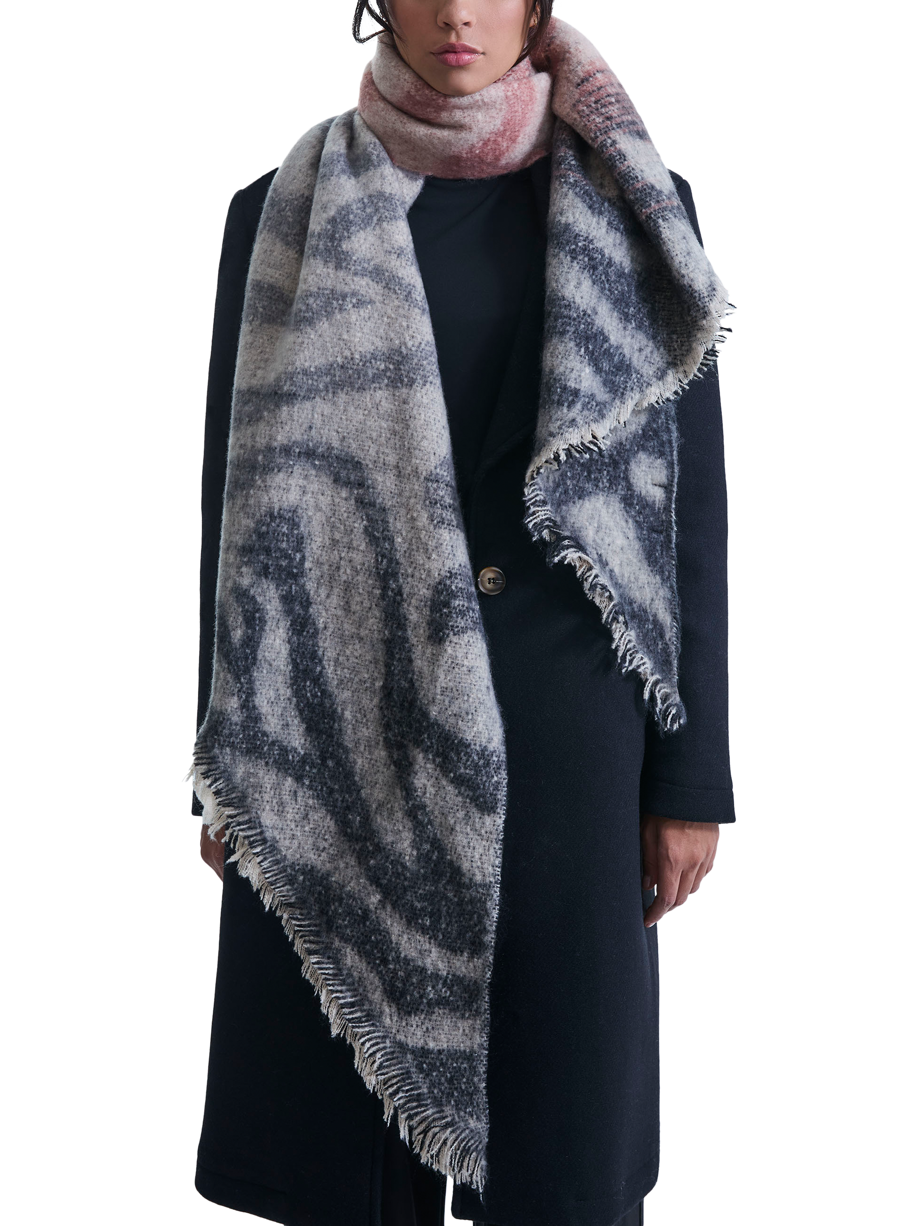 Product image 4 of 4, which shows James Lakeland Tiger Print Scarf, Navy, One Size