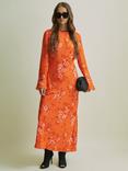 FLORERE Blossom Fluted Cuff Dress, Orange