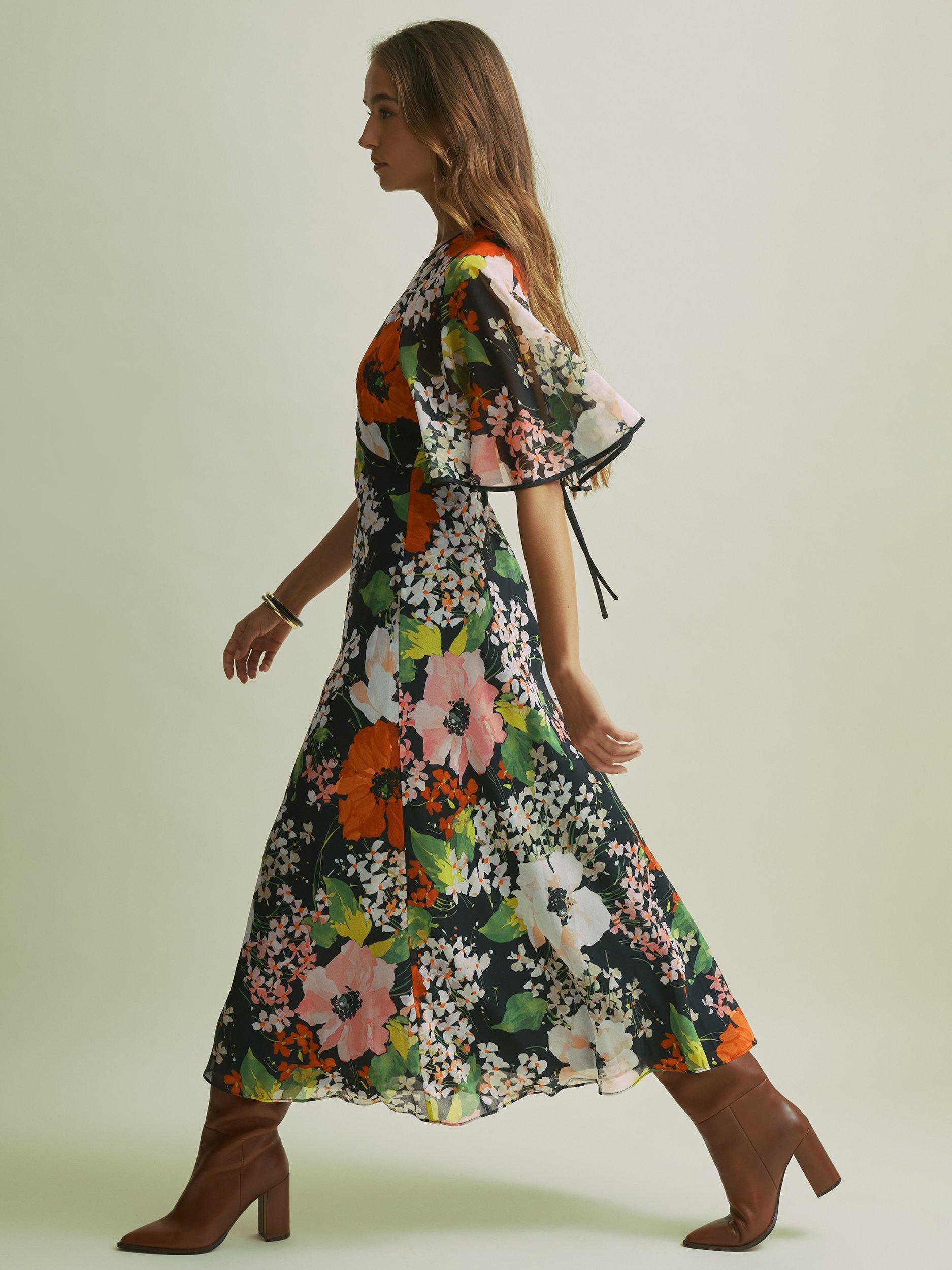 FLORERE Cape Back Midaxi Dress, Multi