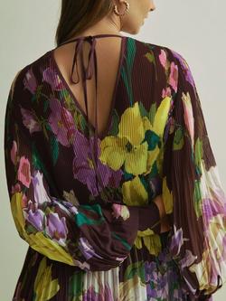 FLORERE Pleated Midaxi Tie Back Dress, Purple - view 2, Purple