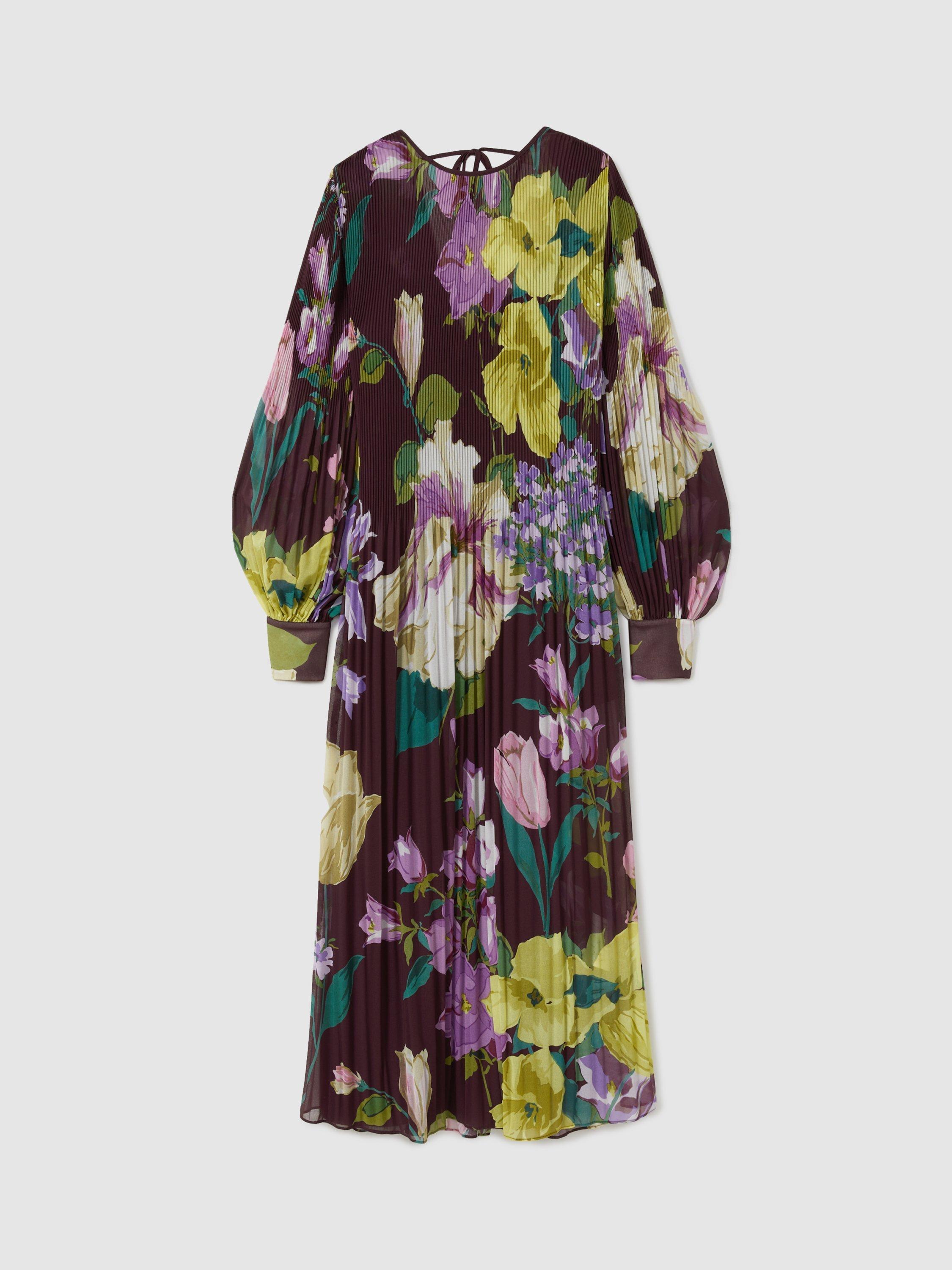 Product image 3 of 5, which shows FLORERE Pleated Midaxi Tie Back Dress, Purple, 8