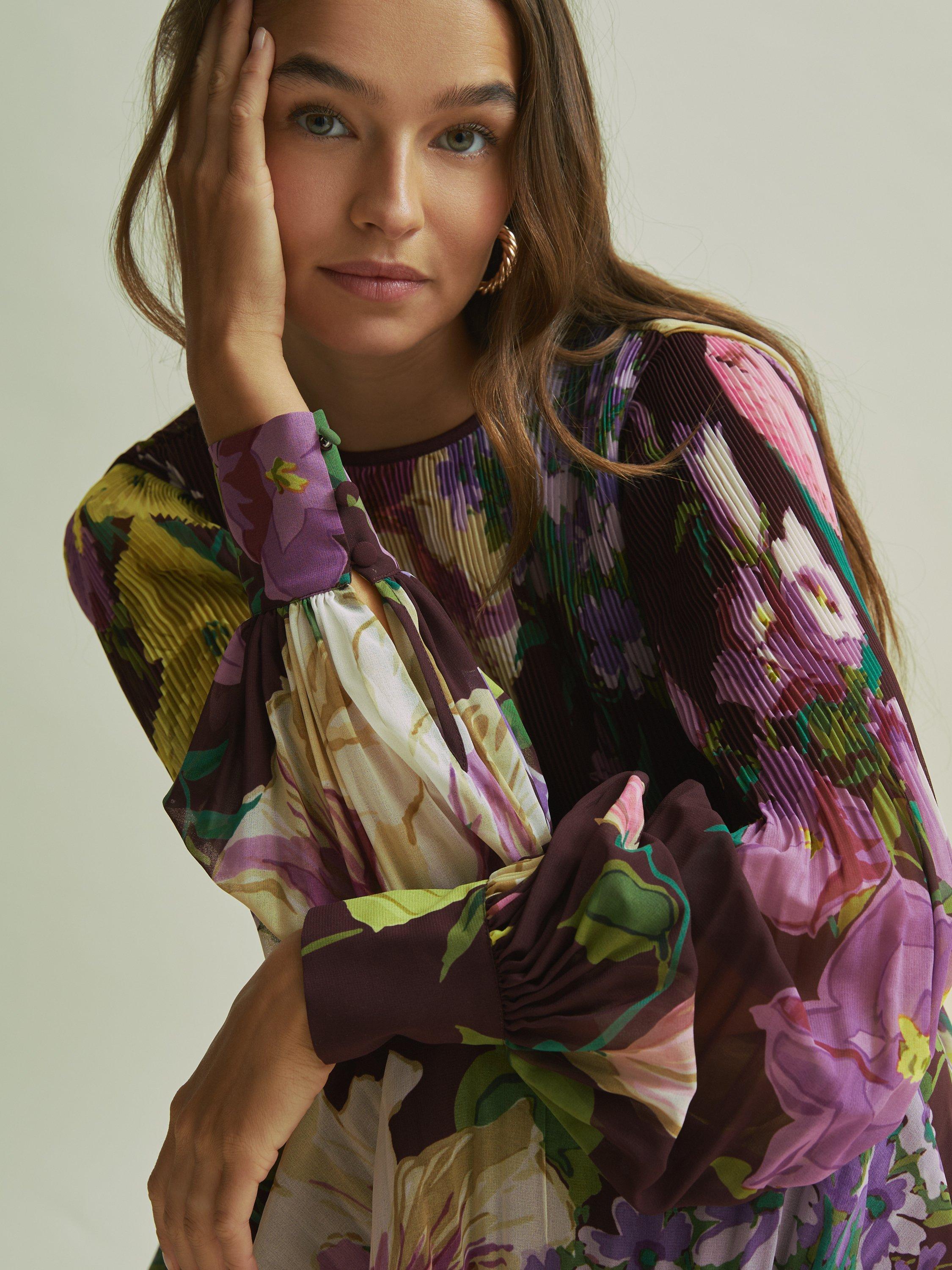 Product image 4 of 5, which shows FLORERE Pleated Midaxi Tie Back Dress, Purple, 8