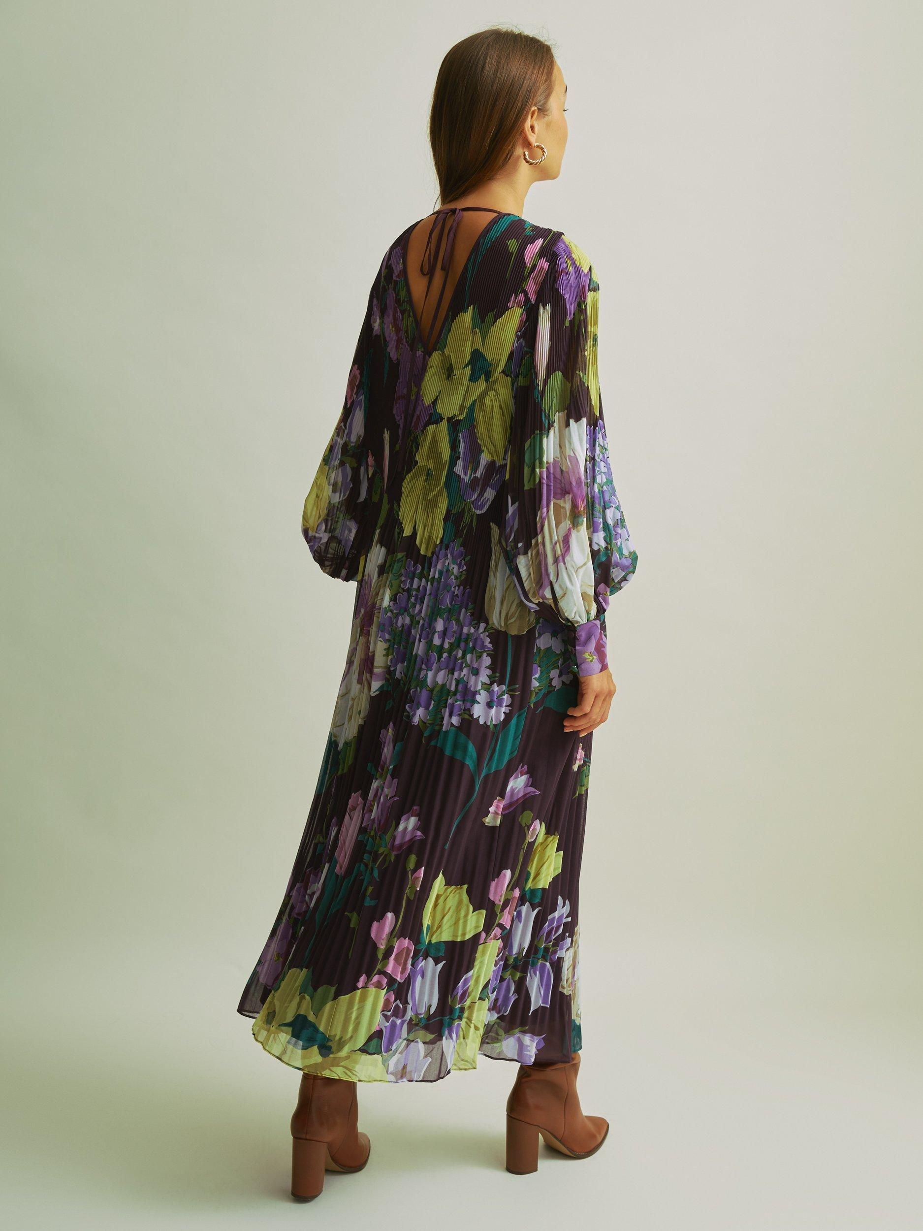 Product image 5 of 5, which shows FLORERE Pleated Midaxi Tie Back Dress, Purple, 8