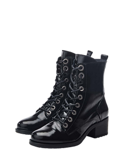 Moda in Pelle Bezzie Patent Leather Lace-Up Boots, Black - view 2, Black
