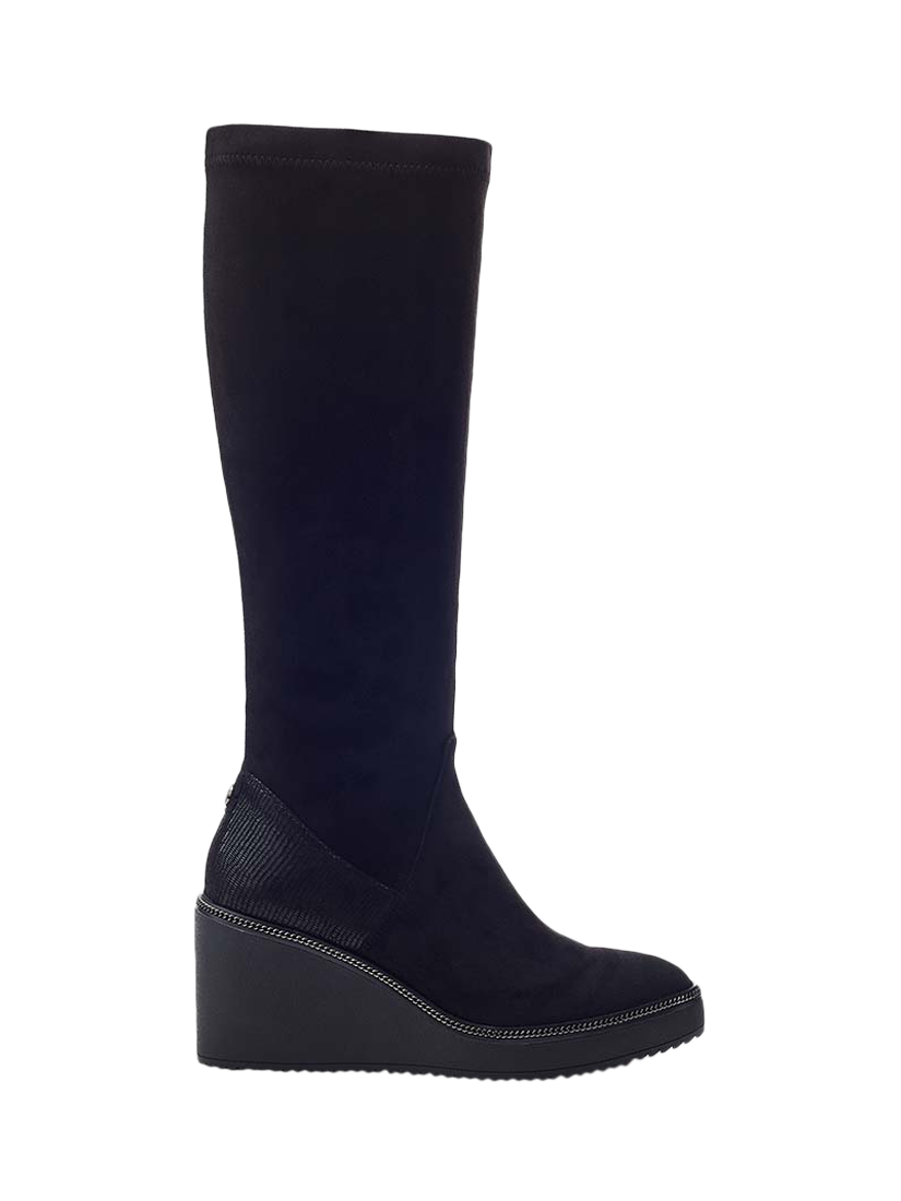 Moda in Pelle Sallie Alcantara Wedge Heel Knee High Boots Black