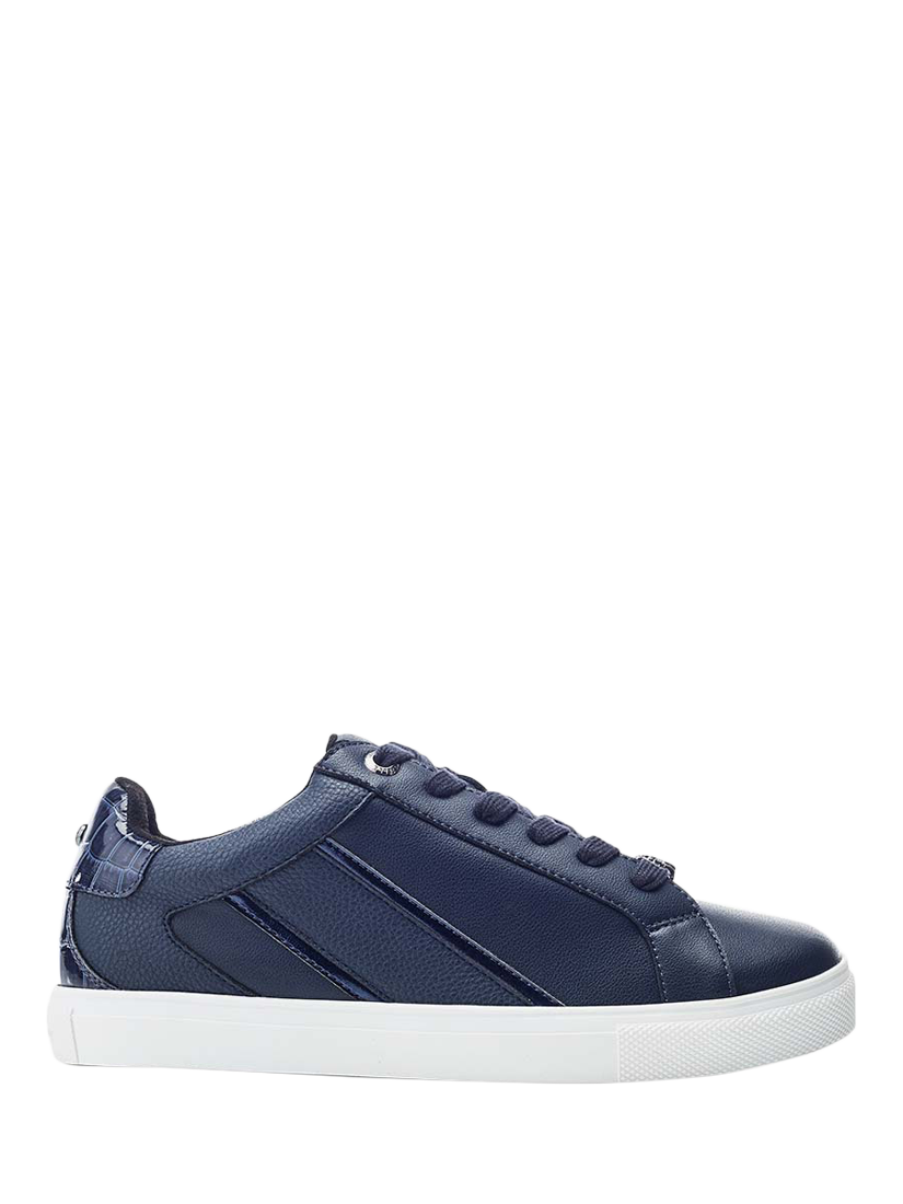 Moda in Pelle Abrini Leather Panel Detail Lace Up Trainers, Navy