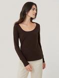 Jigsaw Double Front Ballet Neck Tee, Brown