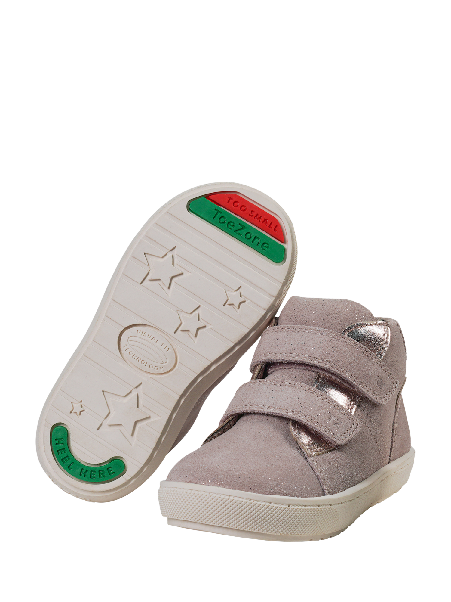 Product image 2 of 6, which shows ToeZone Kids' Layla Suede Shimmer Riptape Boots, Pink, 4 Jnr