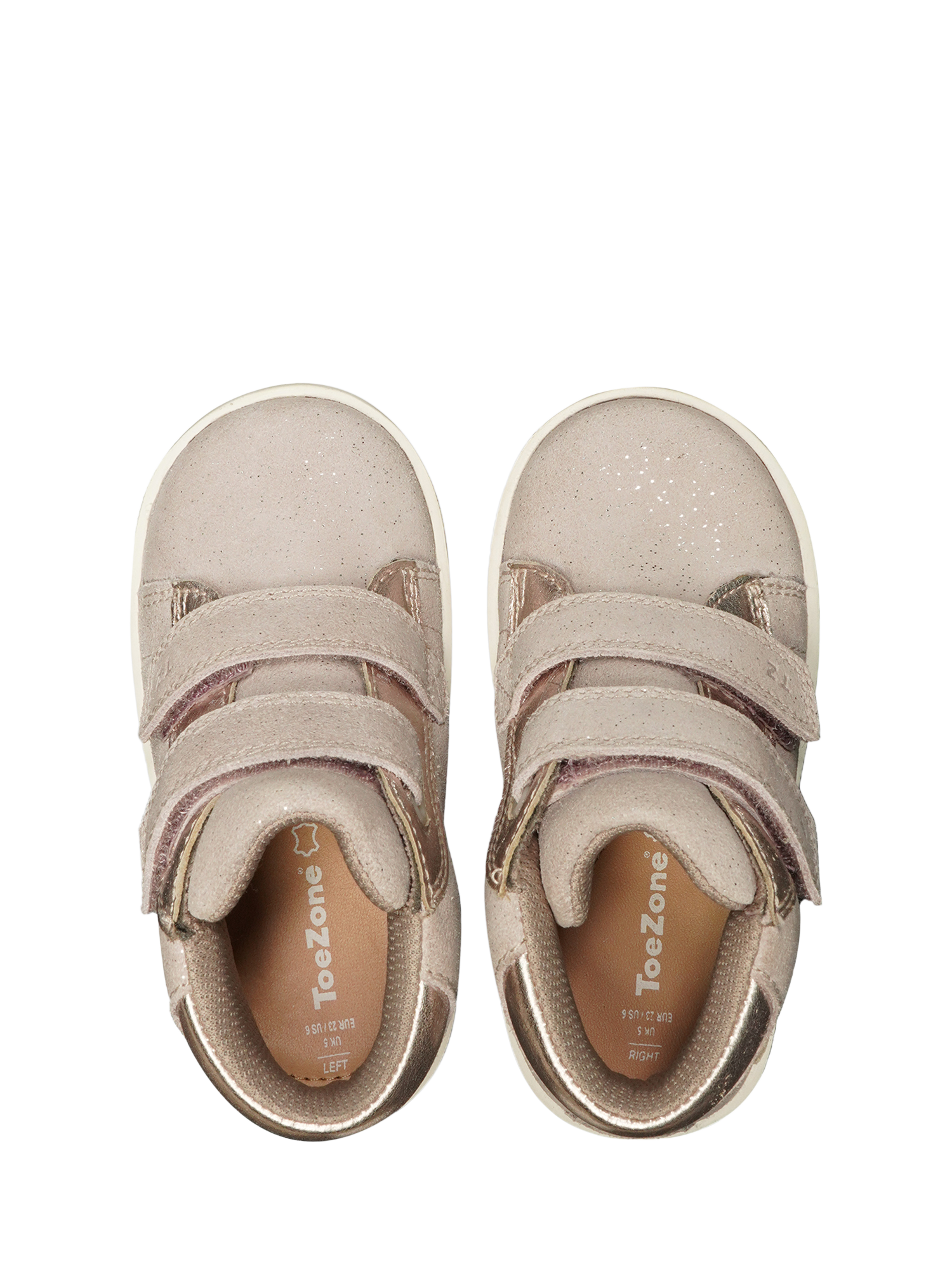 Product image 4 of 6, which shows ToeZone Kids' Layla Suede Shimmer Riptape Boots, Pink, 4 Jnr