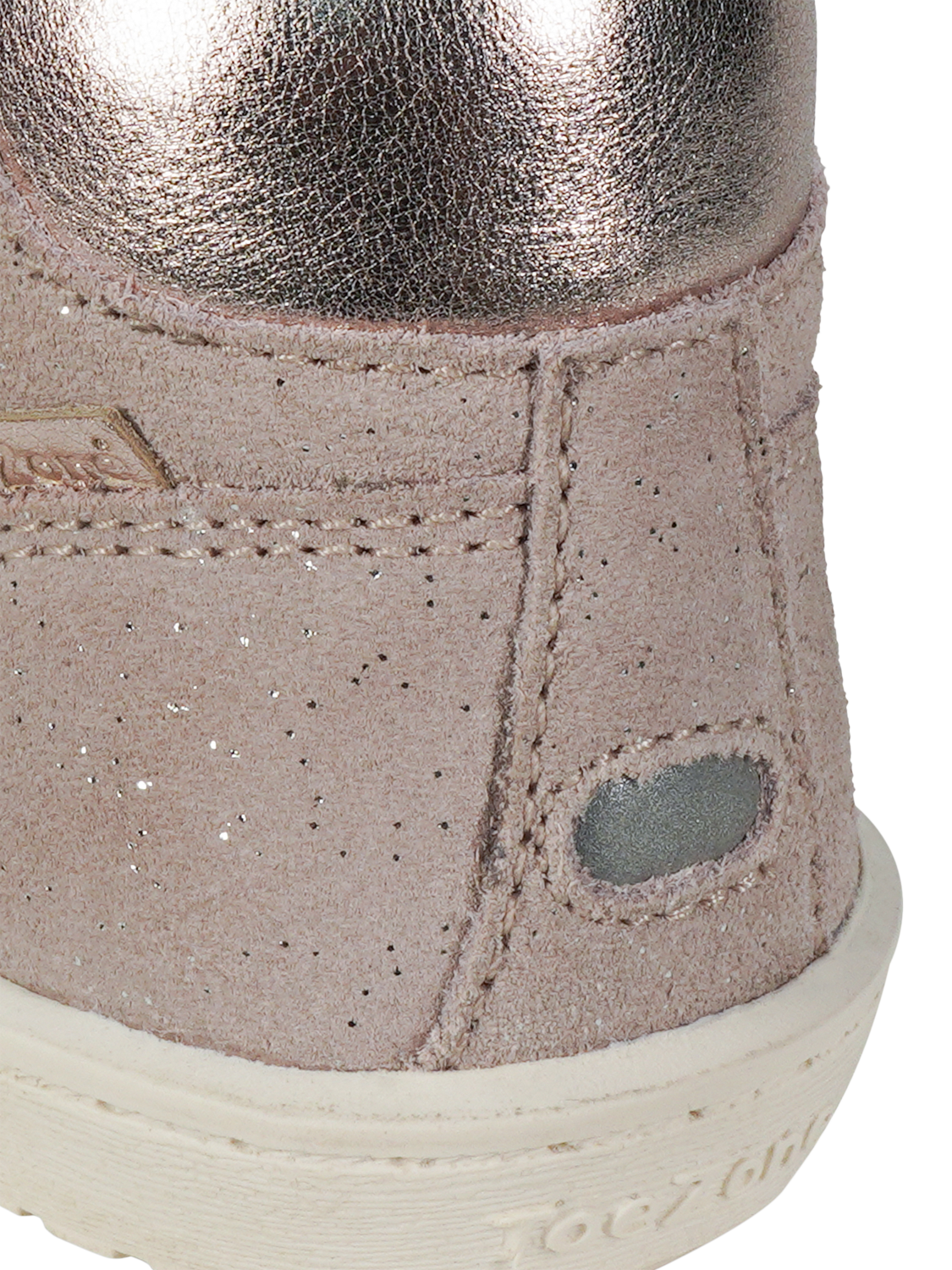Product image 5 of 6, which shows ToeZone Kids' Layla Suede Shimmer Riptape Boots, Pink, 4 Jnr